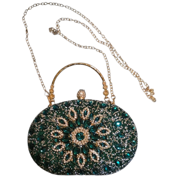 NEW Elegant Green and Gold Clutch Crossbody Bag - Picture 3 of 5